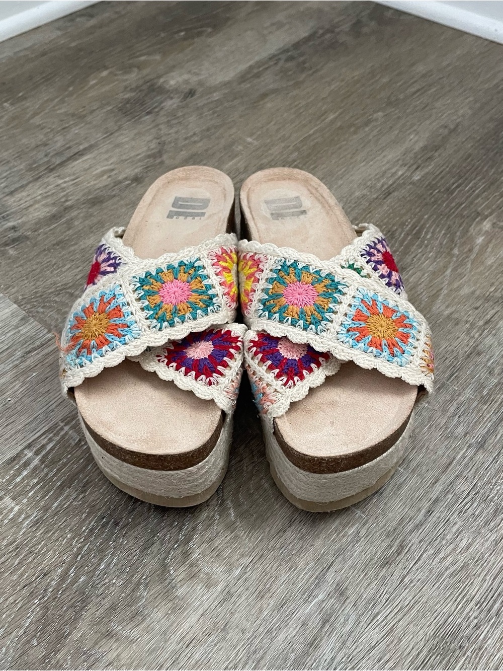 DL1961 Boho Crochet Floral Platform Sandals Women’s Size 7 Multicolor Slide
